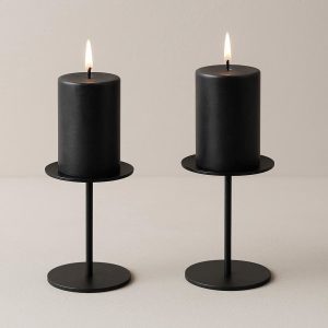Minimalist Black Metal Pillar Candle Holder Set of Two