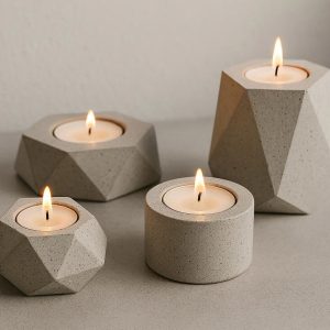 Geometric Concrete Candle Holder Set Modern Home Decor