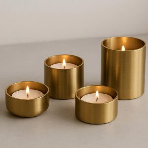 Brass Tealight Candle Holder Set Minimalist Modern Table Decor