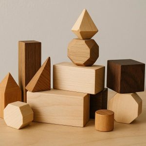 Geometric Wooden Block Set Modern Tabletop Decor Abstract Art