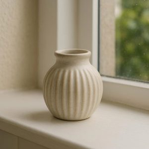 Small Ceramic Vase with Ribbed Detail for Kitchen Window Sill