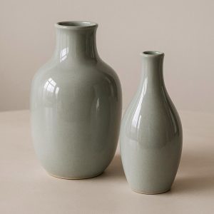 Set of Two Glazed Ceramic Vases for Modern Table Centerpiece
