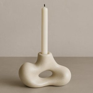Modern Ceramic Single Candle Holder with Irregular Organic Shape
