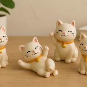 Ceramic Cat Figurine Set Cute Animal Decor for Home Office